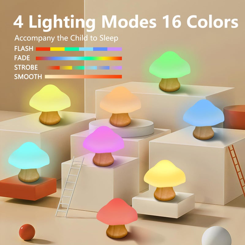 ANGTUO Wooden Mushroom Lamp, 16 Color Changing Mushroom Night Light with Two Remote Controls - Image 4